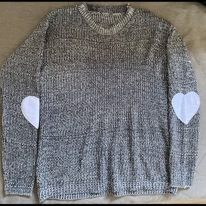 Grey Sweater with White Heart Sleeve Patches